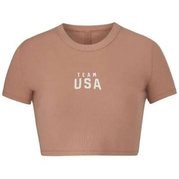 SKIMS Soft Lounge Rib Cropped T-Shirt Team USA Sienna Large - Picture 1 of 8